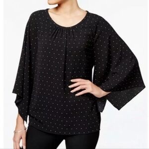 Vince Camuto Kimono Sleeved Polka Dot Pleat Neck Top Shirt Small